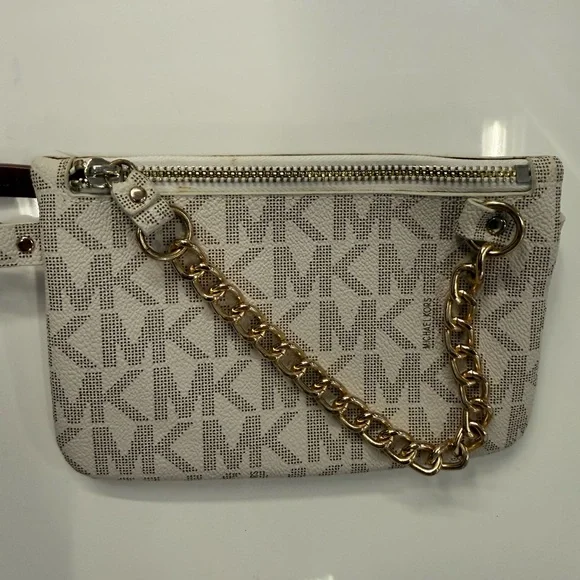 Michael Kors Cream and Brown Wristlet with Gold Chain - Picture 3 of 5